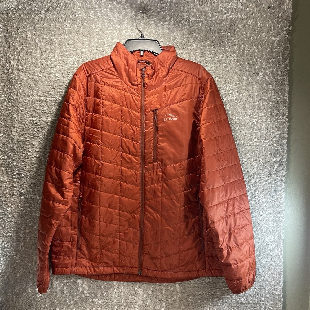 L.L. Bean Men's PrimaLoft Packable Puffer Jacket Orange Men XL Outdoor Preppy
